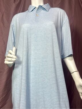 Peter Millar Polo Shirt L Blue Stripe Golf Stretch Performance Mens EUC